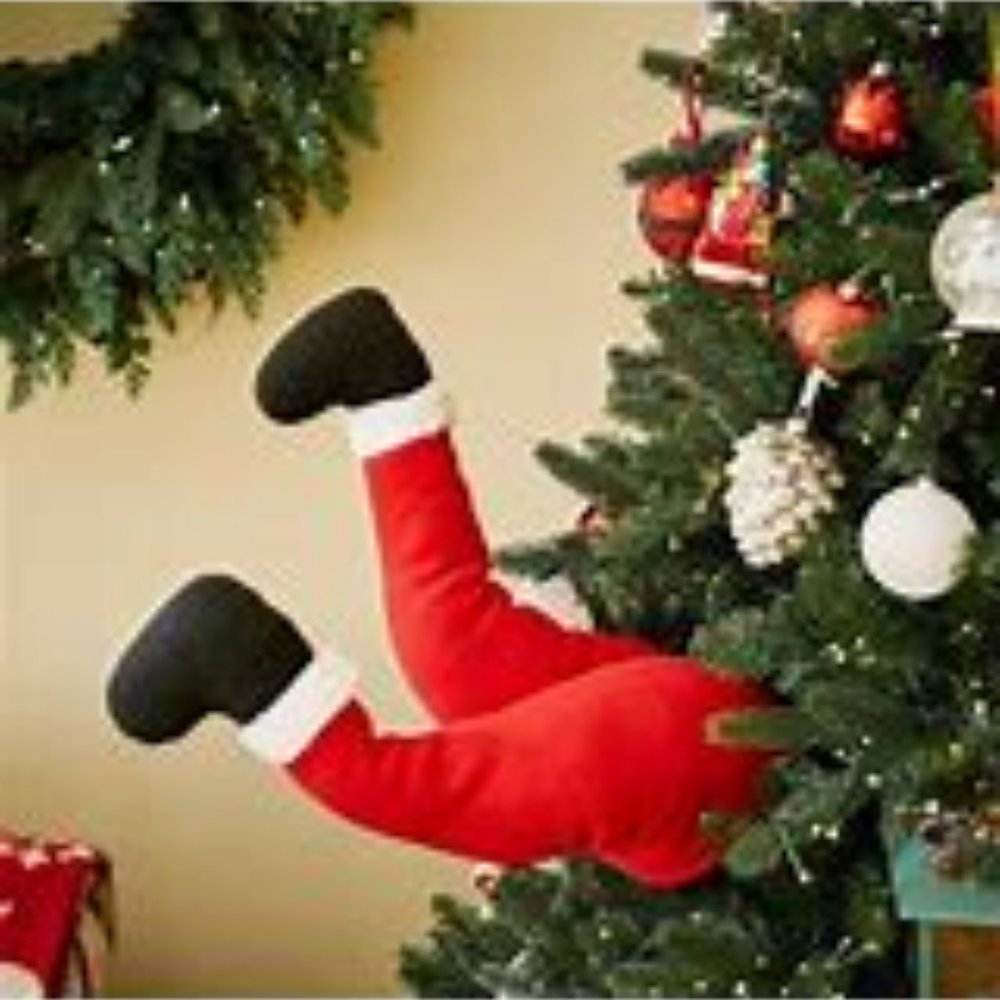 NWOT Santa Boom Boom Legs Felt Faux Fur Christmas Tree Adjustable Pick
